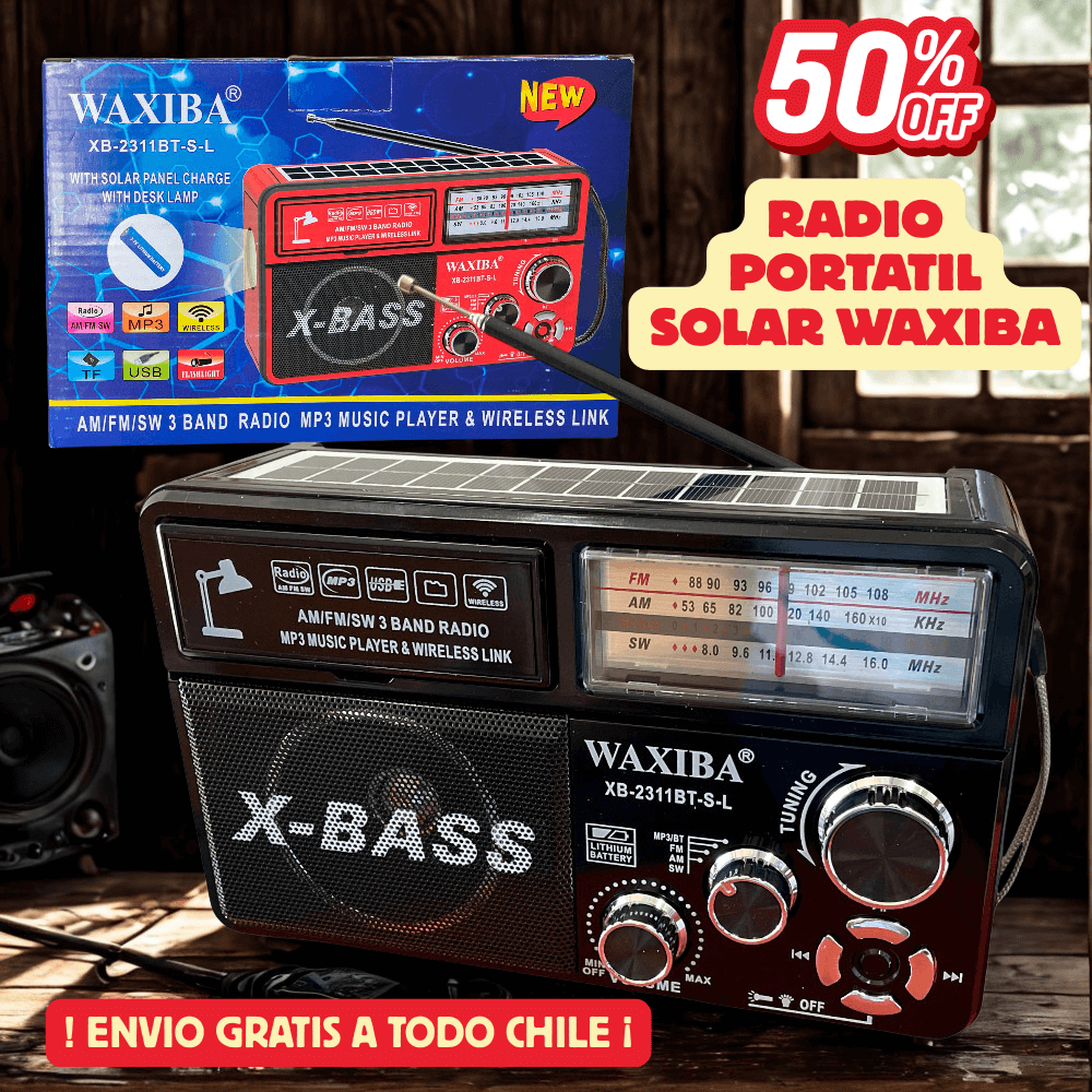 Radio Portátil Carga Solar Waxiba